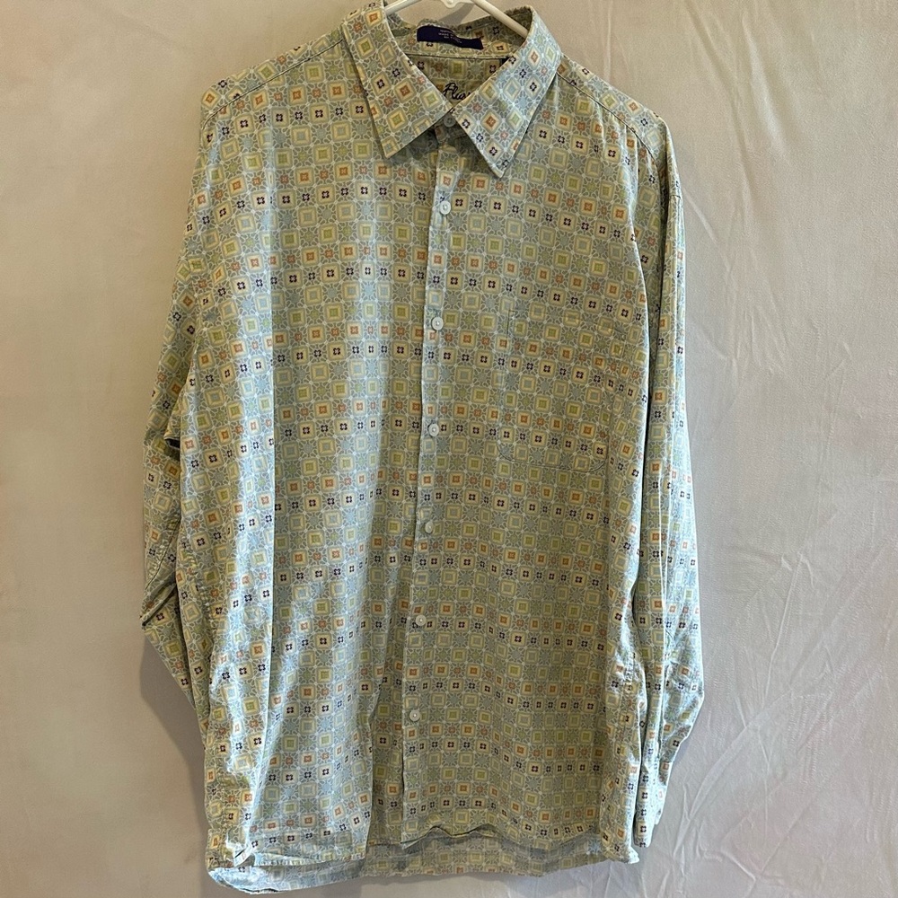Alan Flusser geometric print shirt men’s XL, vintage style.
